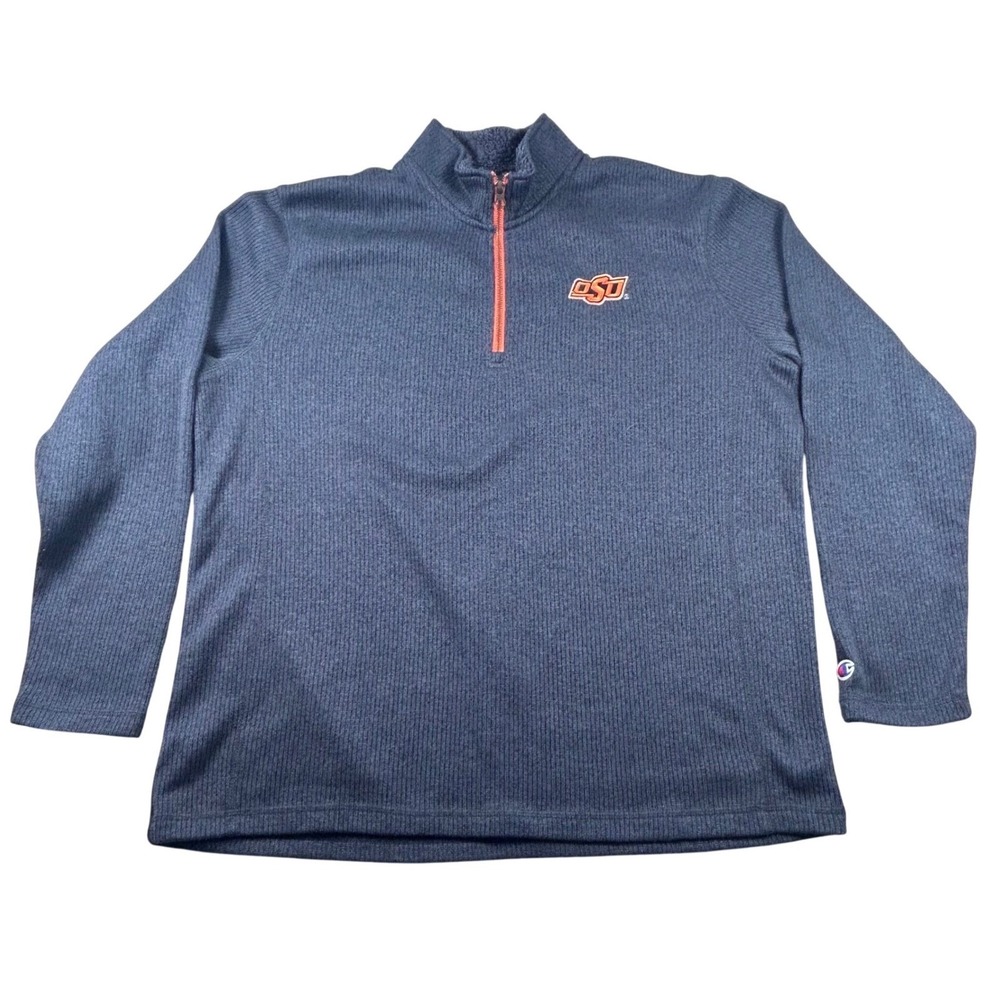 Champion Oklahoma State OSU Cowboys Mens XL Quarter Zip Ribbed Pullover Charcoal